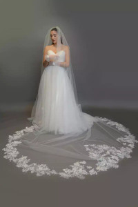 Royal Cathedral Wedding Veil With Floral Lace Elena E1358 Royal Cathedral Wedding Veil With Floral Lace Elena E1358
