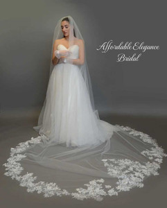 Regal Cathedral Wedding Veil With Floral Lace Elena E1358RC Regal Cathedral Wedding Veil With Floral Lace Elena E1358RC