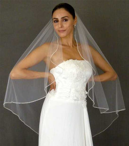 Angel Cut Rhinestone Trim 42" Long Fingertip Wedding Veil V2708 Angel Cut Rhinestone Trim 42" Long Fingertip Wedding Veil V2708
