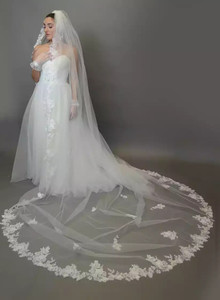 Royal Cathedral Wedding Veil With Romantic Floral Lace Elena E1311 Royal Cathedral Wedding Veil With Romantic Floral Lace Elena E1311