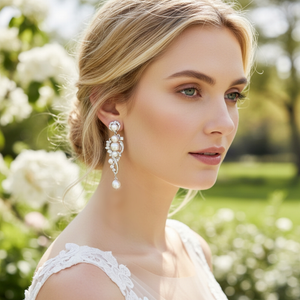 Stunning CZ and Pearl Wedding Drop Earrings
