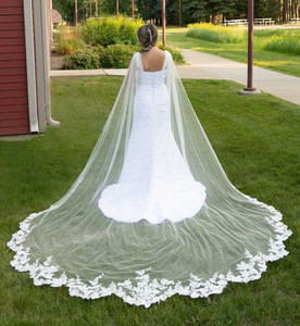 120 Long x 108 Extra Wide Royal Cathedral Bridal Veil with Floral Lace  Vine Appliqués 4685V-I-120 - FAST SHIP