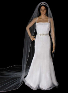 Cathedral Wedding Veil with Silver Leaf Edge Envogue V2383C