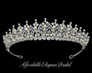 Sparkling Pearl and Crystal Multi Peak Wedding Tiara Sparkling Pearl and Crystal Multi Peak Wedding Tiara