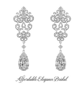 Silver Plated Chandelier CZ Wedding Earrings E9823 Silver Plated Chandelier CZ Wedding Earrings E9823