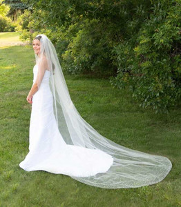 Pearled Wedding Veil 1 Layer Royal Cathedral Bridal Veil- Camille | Eden Luxe Bridal