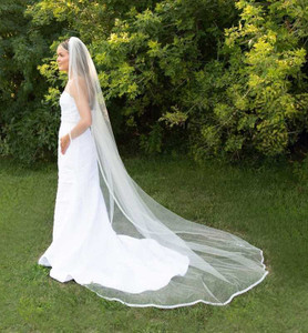 Glistening Beaded Edge Cathedral Length Wedding Veil - Mariell