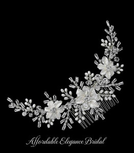 Pearl and Crystal Floral Bridal Back Comb c8597 Pearl and Crystal Floral Bridal Back Comb c8597