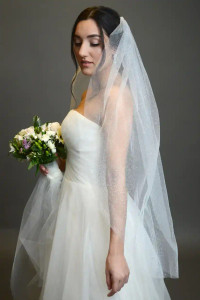 Glitter and Sequin Covered Fingertip Wedding Veil Envogue V2489SF