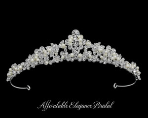 Pearl and Crystal Silver Plated Wedding Tiara hp65811 Pearl and Crystal Silver Plated Wedding Tiara hp65811
