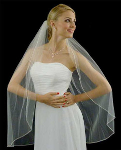 Silver Bugle Bead Edge 40" Fingertip Wedding Veil V2200S Silver Bugle Bead Edge 40" Fingertip Wedding Veil V2200S