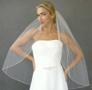 Scallop Crystal Beaded Edge Fingertip Wedding Veil C579