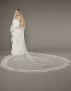 144 Regal Cathedral Wedding Veil with Lace Envogue V2391RC