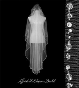 Angel Cut Waltz Wedding Veil with Crystals and Pearls V3203W Angel Cut Waltz Wedding Veil with Crystals and Pearls V3203W