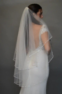 Two Layer Rhinestone Trim Fingertip Length Wedding Veil V198 Two Layer Rhinestone Trim Fingertip Length Wedding Veil V198