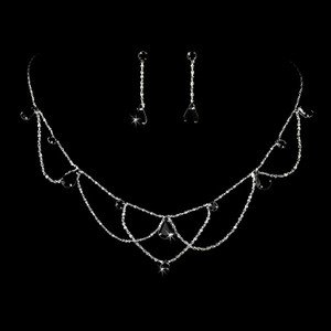 Silver Plated Teardrop Black Crystal Wedding Jewelry Set ne8000BK Silver Plated Teardrop Black Crystal Wedding Jewelry Set ne8000BK