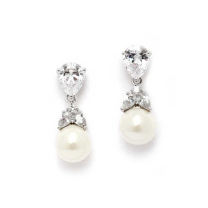 CZ and Cream Pearl Bridal Earrings - Pierced or Clip On CZ and Cream Pearl Bridal Earrings - Pierced or Clip On