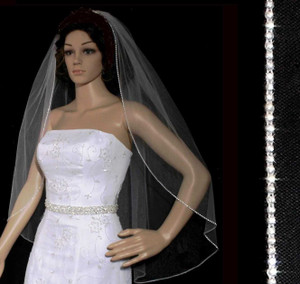 Rhinestone Trim Edge 42" Fingertip Length Wedding Veil V16H Rhinestone Trim Edge 42" Fingertip Length Wedding Veil V16H
