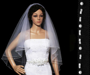 Frosted Bugle Bead Two Layer Fingertip Wedding Veil V3050F Frosted Bugle Bead Two Layer Fingertip Wedding Veil V3050F