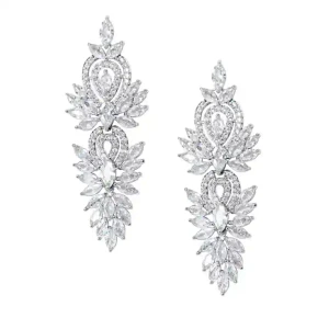 Fabulous 2 1/2" Long CZ Silver Plated Wedding and Prom Earrings