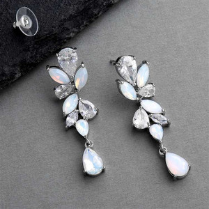 CZ and Opal Crystal Wedding Dangle Earrings in Silver CZ and Opal Crystal Wedding Dangle Earrings in Silver