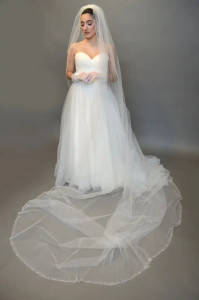 Pearl and Crystal Beaded Edge Regal Cathedral Wedding Veil Pearl and Crystal Beaded Edge Regal Cathedral Wedding Veil
