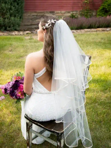 Two Layer Ribbon Edge Knee Length Custom Wedding Veil Two Layer Ribbon Edge Knee Length Custom Wedding Veil