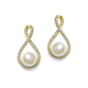 Eternity Symbol CZ and Pearl Bridal Earrings in Gold Eternity Symbol CZ and Pearl Bridal Earrings in Gold