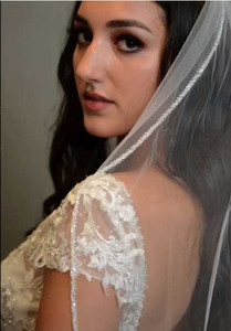 Frosted Bugle Bead 60" Long Waltz Length Wedding Veil Frosted Bugle Bead 60" Long Waltz Length Wedding Veil