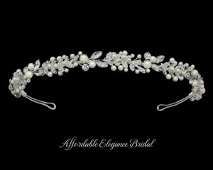 Pearl and Crystal Hand-Wired Bridal Headband hp2171 Pearl and Crystal Hand-Wired Bridal Headband hp2171