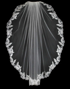 Fingertip Wedding Veil with Beaded Leaf Lace V3700 Fingertip Wedding Veil with Beaded Leaf Lace V3700