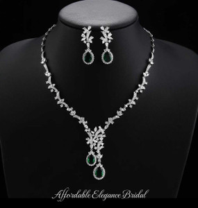 Emerald Green CZ Double Drop Wedding Jewelry Set Emerald Green CZ Double Drop Wedding Jewelry Set
