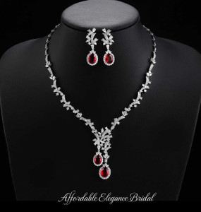 Emerald Green CZ Double Drop Wedding Jewelry Set