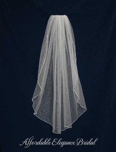 Glitter Tulle Fingertip Wedding Veil with Crystal, Pearl and Sequin Edge Glitter Tulle Fingertip Wedding Veil with Crystal, Pearl and Sequin Edge