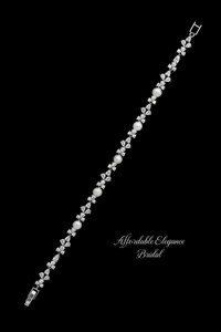 Freshwater Pearl and CZ Wedding Bracelet in Silver Plating Freshwater Pearl and CZ Wedding Bracelet in Silver Plating