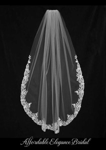 Waltz Length Wedding Veil with Beaded Floral Lace C603 Waltz Length Wedding Veil with Beaded Floral Lace C603