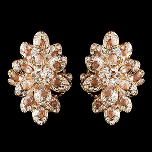 Sparkling Rose Gold Plated Rhinestone Clip On Wedding Earrings Sparkling Rose Gold Plated Rhinestone Clip On Wedding Earrings