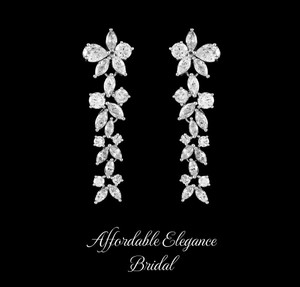 Brilliant Cubic Zirconia Drop Wedding Earrings - Pierced or Clip On Brilliant Cubic Zirconia Drop Wedding Earrings - Pierced or Clip On