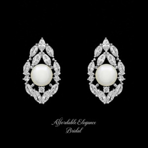 Freshwater Pearl and CZ Wedding Earrings in Clip On Style Freshwater Pearl and CZ Wedding Earrings in Clip On Style