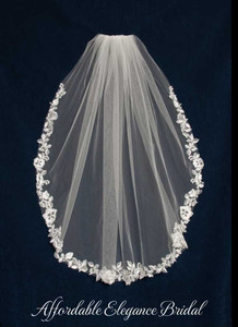 Heavily Beaded Floral Lace Wedding Veil CF276 Heavily Beaded Floral Lace Wedding Veil CF276