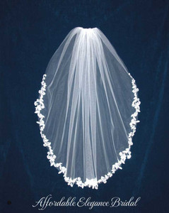 Beaded Lace Edge Knee Length Wedding Veil in Ivory C576 Beaded Lace Edge Knee Length Wedding Veil in Ivory C576