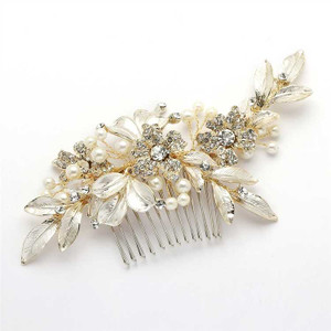 Hand Painted Gold Leaf Crystal Bridal Comb Hand Painted Gold Leaf Crystal Bridal Comb