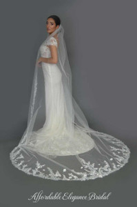 Cathedral Wedding Veil with Beaded 3D Floral Lace Cathedral Wedding Veil with Beaded 3D Floral Lace