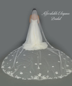 150" Long Regal Cathedral Floral Lace Applique Wedding Veil 150" Long Regal Cathedral Floral Lace Applique Wedding Veil