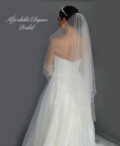 Two Layer Crystal Beaded Knee Length Wedding Veil V904 Two Layer Crystal Beaded Knee Length Wedding Veil V904