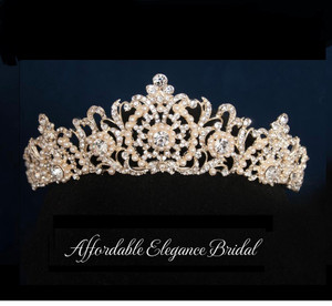 Gold Plated Pearl and Crystal Wedding Tiara hp9569 Gold Plated Pearl and Crystal Wedding Tiara hp9569