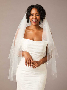 Two Layer Pearl Beaded Fingertip Wedding Veil V2586F Two Layer Pearl Beaded Fingertip Wedding Veil V2586F