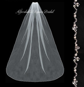 Pearl and Crystal Cathedral Wedding Veil Extra Width Pearl and Crystal Cathedral Wedding Veil Extra Width