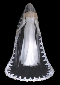 Cathedral Wedding Veil with Beaded Lace Edge V3117C Cathedral Wedding Veil with Beaded Lace Edge V3117C