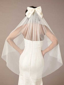 Soft Tulle Fingertip Wedding Veil with Satin Bow Envogue V2578SF Soft Tulle Fingertip Wedding Veil with Satin Bow Envogue V2578SF